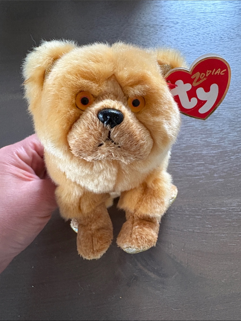 Vintage Beanie Baby ZODIAC Plush Chow Dog in Golden Brown with Amber Eyes